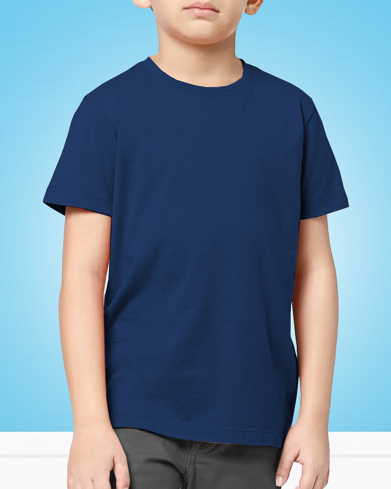 Kids Unisex Solid Navy Blue Color Round Neck Half Sleeve T-Shirt